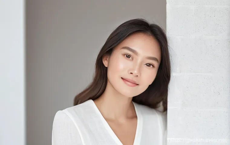 스킨과 토너의 차이점 - **Prompt:** A focused woman in her early 30s, with a clear and refined complexion, gently using a co...