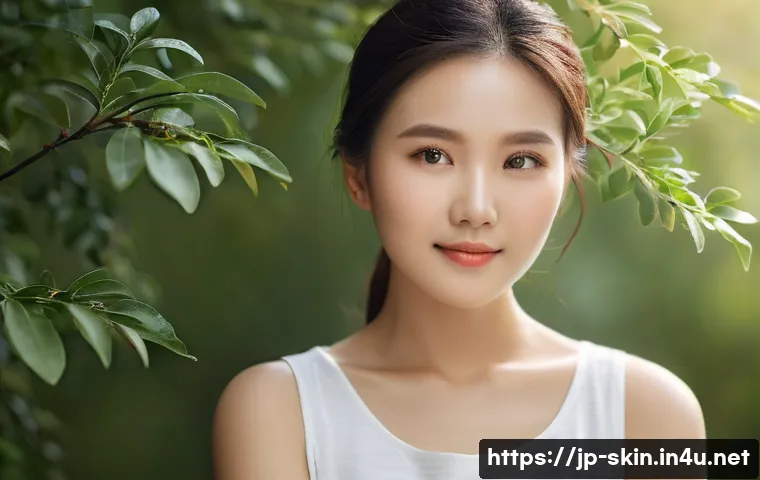 화이트닝 제품 성분  아르부틴 - **Prompt 1: "Natural Radiance from Arbutin's Gentle Touch"**
    A serene portrait of a young woman ...